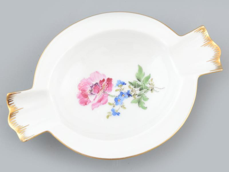 Meissen virágmintás tálka, jelzett, hibátlan, 10x14 cm