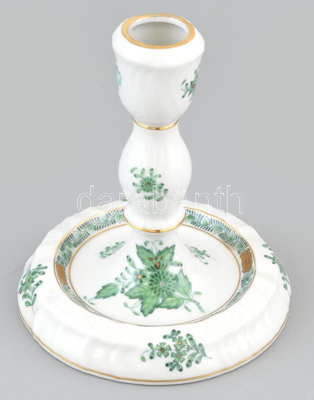 Herendi zöld Apponyi mintás gyertyatartó / lámpatest. Kézzel festett, jelzett, m:15,5 cm