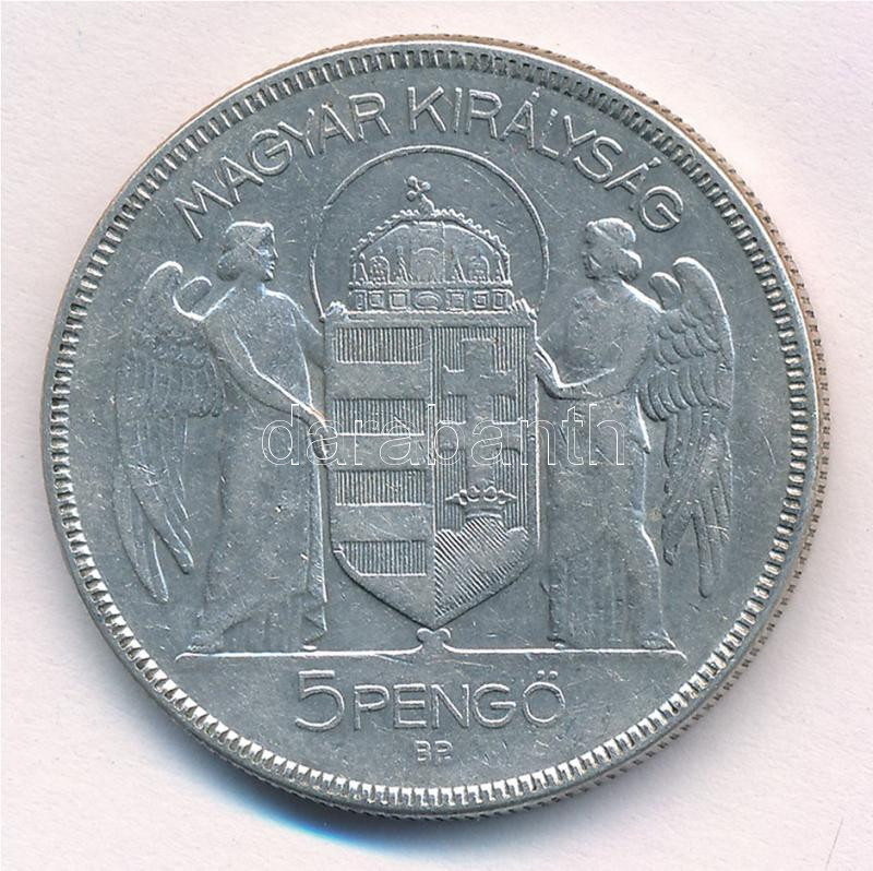 1930. 5P Ag 'Horthy jobbra' T:3 Adamo P8 - Image 2