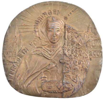 Németország 2007. 'Thüringiai Erzsébet' kétoldalas fém plakett. Szign.: G (123x128mm) T:1- Germany 2007. 'Elisabeth von Thüringen' doubles sided plaque. Sign.: G (123x128mm) C:AU