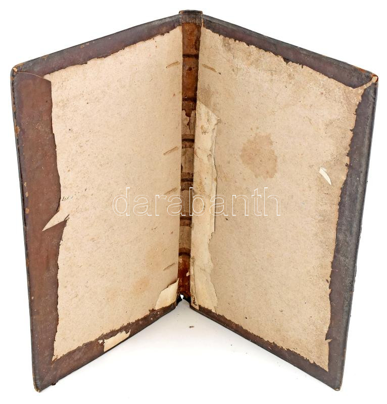 Régi bőr 'borító', aranyozott, gerinccel, kopásnyomokkal, a gerincen kis sérüléssel, tartalom nélkül, csak 'tok', 38,5x25 cm