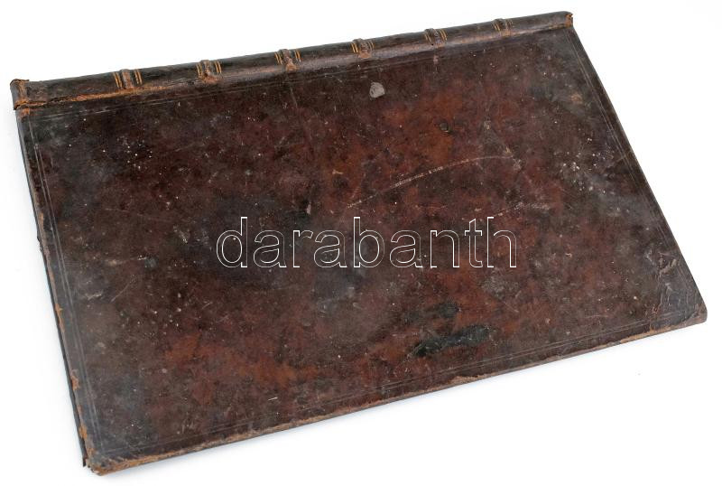 Régi bőr 'borító', aranyozott, gerinccel, kopásnyomokkal, a gerincen kis sérüléssel, tartalom nélkül, csak 'tok', 38,5x25 cm - Image 2