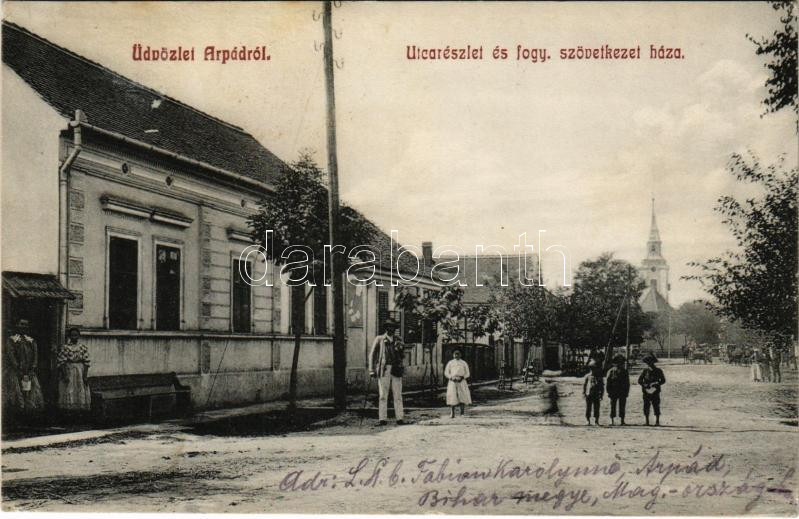 1918 Árpád, Arpasel; utca részlet, Fogyasztási szövetkezet üzlete / street view, cooperative shop (EK)