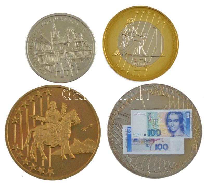4xklf fantáziaveret, közte 'Búcsú a valutától' és klf országok fantázia eurói T:1,1- 4xdiff fantasy medallion, in it 'Farewell to currency' and fantasy euros of diff countries C:UNC,AU