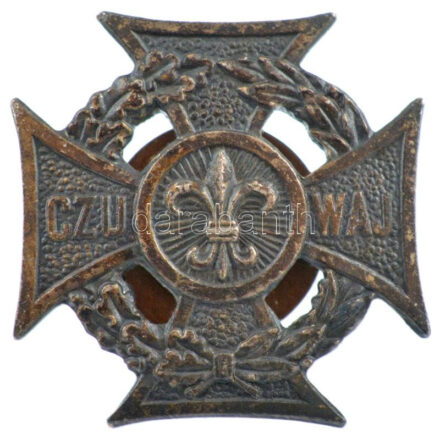 Lengyelország DN 'Czu Waj' bronz cserkész jelvény csavaros hátlappal T:1- Poland ND 'Czu Waj' bronze scout badge screw back C:AU