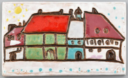 AS jelzéssel: Házak. Kerámia falplasztika. Hibátlan, 12x20 cm