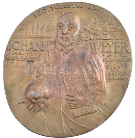 Németország 2008. 'Johann Weyer halálának 420. évfordulójára' kétoldalas fém plakett. Szign.: G (117x110mm) T:1-,2 Germany 2008. '420. Todestag - Johann Weyer' double-sided metal plaque. Sign.: G (117x110mm) C:AU,XF