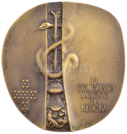 Portugália 1980. 'IV. Nemzeti Orvoskongresszus / Lisszabon 1980. szeptember 7-12.' kétoldalas bronz plakett, peremen '1856-2200' gravírozással (90x86mm) T:1-,2 Portugal 1980. 'IV CONGRESSO NACIONAL DE MEDICINA / LISBOA 7 A 12 DE SETEMBRO DE