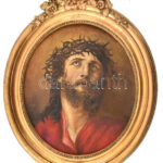 Olvashatatlan jelzéssel: Ecce homo. Olaj, karton. Dekoratív, ovális, kissé sérült fakeretben, 27,5×24 cm