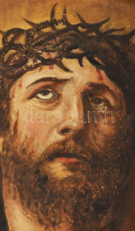 Olvashatatlan jelzéssel: Ecce homo. Olaj, karton. Dekoratív, ovális, kissé sérült fakeretben, 27,5×24 cm - Image 2