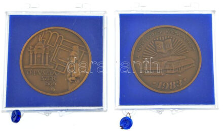Tóth Sándor (1933-2019) DN 'Szeged Tourist / Ópusztaszer' Br emlékérem (42,5mm) T:1 + Bognár György (1944-) 1983. 'A Művelődési Központért / Nagyközségi Tanács - Szécsény' Br emlékérem (42,5mm) T 1 plombált műanyag tokban