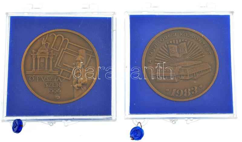 Tóth Sándor (1933-2019) DN 'Szeged Tourist / Ópusztaszer' Br emlékérem (42,5mm) T:1 + Bognár György (1944-) 1983. 'A Művelődési Központért / Nagyközségi Tanács - Szécsény' Br emlékérem (42,5mm) T 1 plombált műanyag tokban