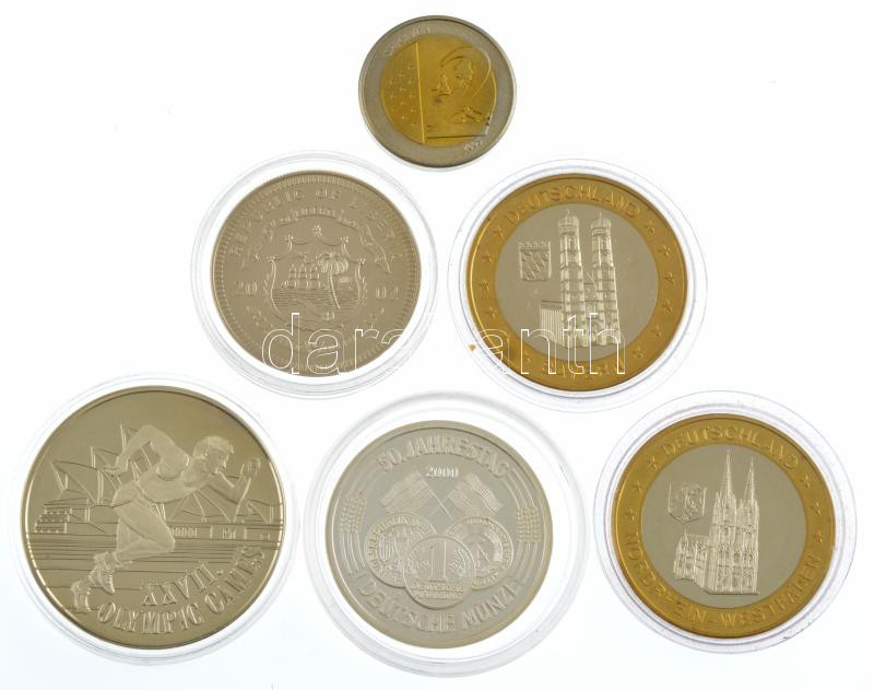6xklf modern emlékveret, közte XXVII. Olimpiai Játékok Sydney, 50 éves a német márka, német tartományok épületei, és klf fantázia eurók T:1 6xdiff modern commemorative medallions and coins, in it XXVII Olympic Games Sydney, 50th