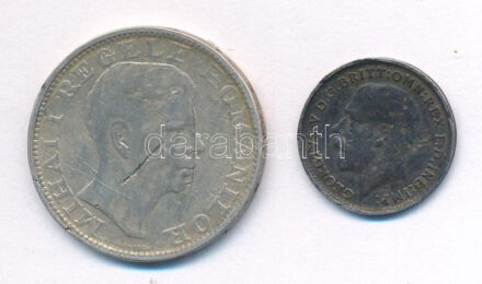 Nagy-Britannia 1918. 3P Ag 'V. György' + Románia 1942. 200L Ag 'I. Mihály' T:2-,3 patina, karc Great Britain 1918. 3 Pence Ag 'George V' + Romania 1942. 200 Lei Ag 'Mihai I' C:VF,F patina, scratched