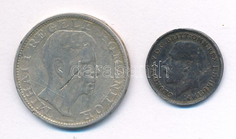 Nagy-Britannia 1918. 3P Ag 'V. György' + Románia 1942. 200L Ag 'I. Mihály' T:2-,3 patina, karc Great Britain 1918. 3 Pence Ag 'George V' + Romania 1942. 200 Lei Ag 'Mihai I' C:VF,F patina, scratched