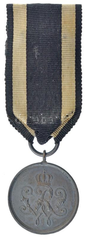 Német Államok / Poroszország 1872-1918. 'Harcos Érdemérem' jelzetlen Ag kitüntetés mellszalaggal T:1- patina German States / Prussia 1872-1918. 'Warrior Merit Medal (Krieger Verdienst)' Ag decoration without hallmark, with ribbon C:AU patina