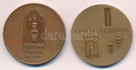 Lapis András (1942-) DN 'Gyulai Várszínház' Br emlékérem (42,5mm) T:2 + 1987. 'Sör Fesztivál Sopron / Soproni Ünnepi Hetek' Br emlékérem (42,5mm) + 1916. '1916. VII. 29' koronás Br emlékérem füllel (30mm) T:1-