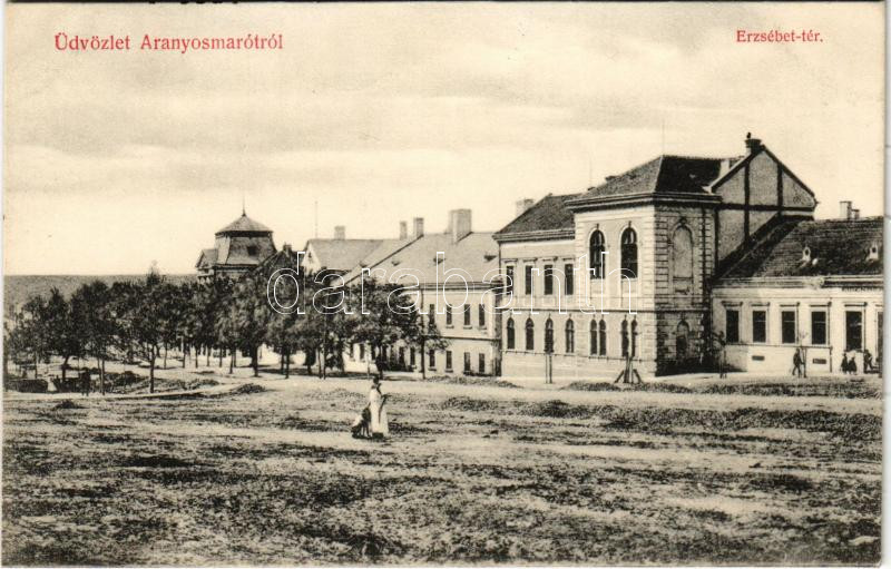 Aranyosmarót, Zlaté Moravce; Erzsébet tér, Eisenberg üzlete / square, shop