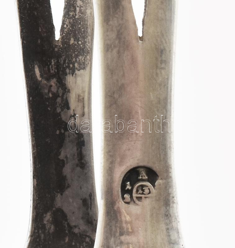 Ezüst (Ag) antik bécsi cukorcsipesz, jelzett, 1820 körül, h: 15 cm, nettó: 38g - Image 3