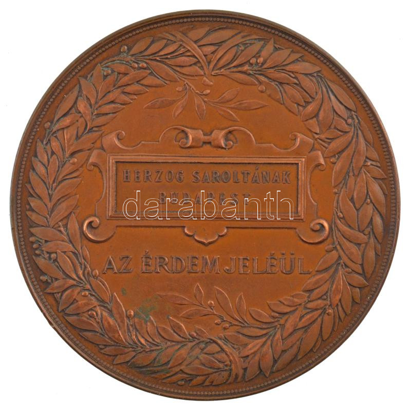 Schwartz István (1851-1924) 1885. 'Országos Általános Kiállítás Budapesten 1885 / Herzog Saroltának Budapest - Az érdem jeléül' kétoldalas bronz emlékérem eredeti 'Budapesti Országos Kiállítás 1885' feliratú dísztokban, korának - Image 2