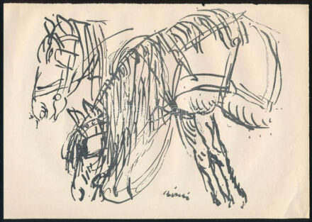 Rippl-Rónai József (1861-1927): Lovak. Cinkográfia, papír, jelzett a cinkográfián, apró lapszéli sérüléssel, 17x24,5 cm