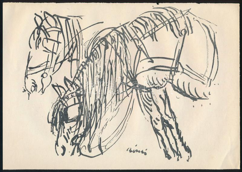Rippl-Rónai József (1861-1927): Lovak. Cinkográfia, papír, jelzett a cinkográfián, apró lapszéli sérüléssel, 17x24,5 cm