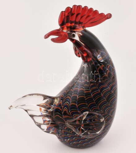 Murano üveg kakas, késszel készített, jelzés nélkül, hibátlan, m: 24 cm