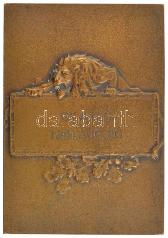 1931. 'GYAMC 1931. aug. 20. (Győri Automobil és Motor Club)' bronz díjplakett (37x53mm) T:2 ph. Hungary 1935. 'GYAMC (Győr Automobil and Motor Club) - 20 Aug 1931' bronze award plaque (37x53mm) C:XF edge error - Image 2