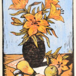 Réti Mátyás (1922-2002): Liliom. Színes linómetszet, papír, jelzett, 38,5×28,5 cm