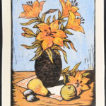 Réti Mátyás (1922-2002): Liliom. Színes linómetszet, papír, jelzett, 38,5×28,5 cm - Image 2