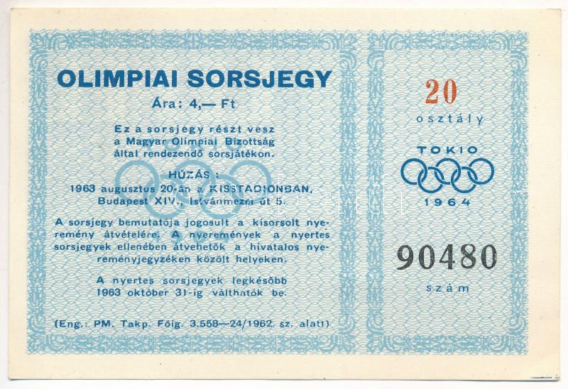 1963. 'Olimpiai Sorsjegy - Tokio 1964' sorsjegy 4Ft értékben T:I-