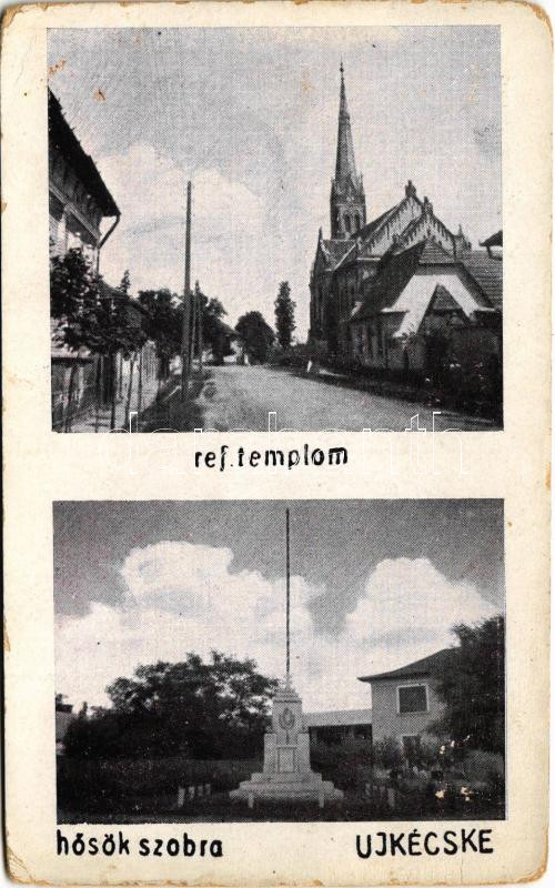 1944 Tiszakécske, Újkécske; Református templom, Hősök szobra, emlékmű. Horváth Károly kiadása (EM)