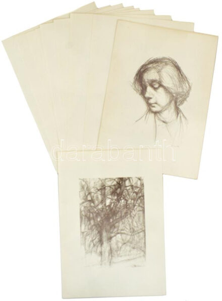 Fazekas Magdolna (1933-): Mappa 12 db képpel (tájképek, portrék, csendéletzek). Nyomat, papír, jelzett a nyomaton. Készült a Damjanich János Múzeum sokszorosító műhelyében. Készült 50 számozott példányban, az aukciónkon