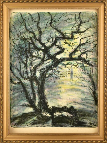 Olvashatatlan jelzéssel: Fények. Litográfia, papír. Számozott (10/30). Dekoratív fakeretben, 64,5×48 cm