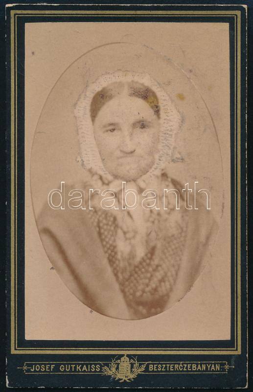 cca 1875 Theresia Mozor, keményhátú fotó Gutkaiss besztercebányai műterméből, hátoldalon feliratozva, 10,5×6,5 cm
