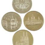 Németország 1997-1998. 'Város-érmek' (4xklf) kétoldalas alpakka érmek tanúsítvánnyal, közte Köln, Hannover, Hamburg, München (30mm/db) T:PP ujjlenyomat