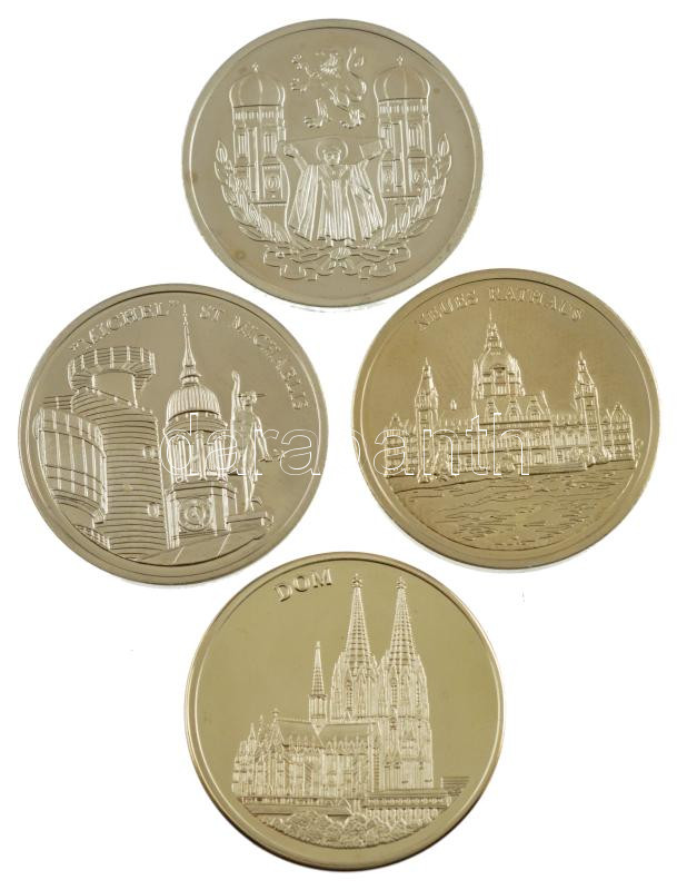 Németország 1997-1998. 'Város-érmek' (4xklf) kétoldalas alpakka érmek tanúsítvánnyal, közte Köln, Hannover, Hamburg, München (30mm/db) T:PP ujjlenyomat
