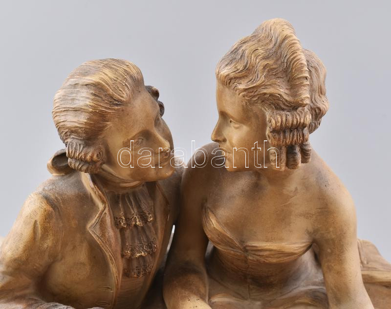 CARLI, Auguste Henri (1868-1930): Szerelmes pár. Terrakotta. Márvány talapzaton, jelzett, kopásokkal, 49x20x31 cm - Image 2