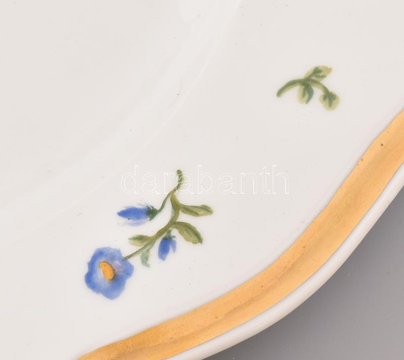 Limoges manufaktúra, leveses tál alátéttel, kézzel festett porcelán, jelzett, minimális kopással, Terv: Delmotte. 47x31x30 cm - Image 4