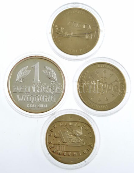 Németország 1995-1998. 4xklf alpakka és ezüstözött Cu emlékérem, közte 'Trabant', 'Európa' , '50 éves a német márka' és 'Fernsehfunk'. Mindegyik tanúsítvánnyal (30-35mm/db) T:PP kis patina