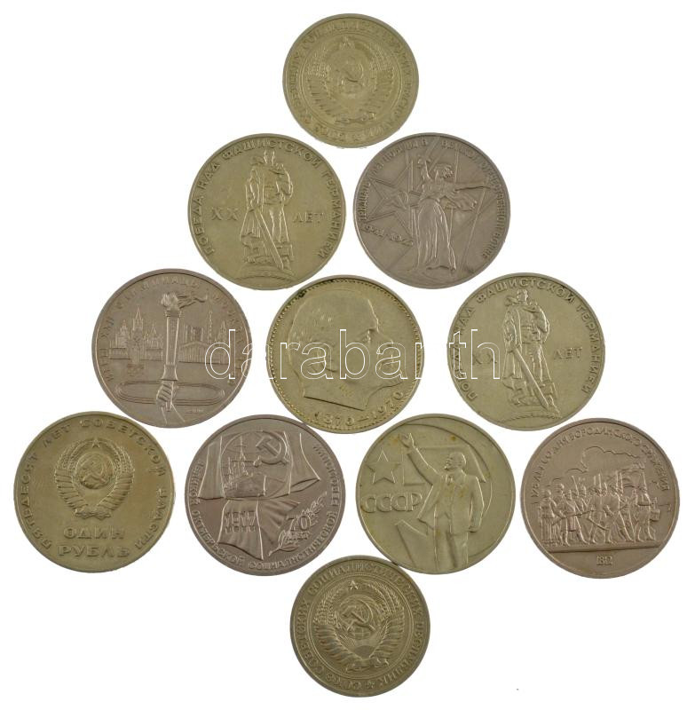 Szovjetunió 1964-1987. 1R Cu-Ni (11db, 8xklf, ebből 9db forgalmi emlékérme) T:1--2- Soviet Union 1964-1987. 1 Ruble Cu-Ni (11pcs, 8xdiff, 9pcs circulating commemorative coins) C:AU-VF