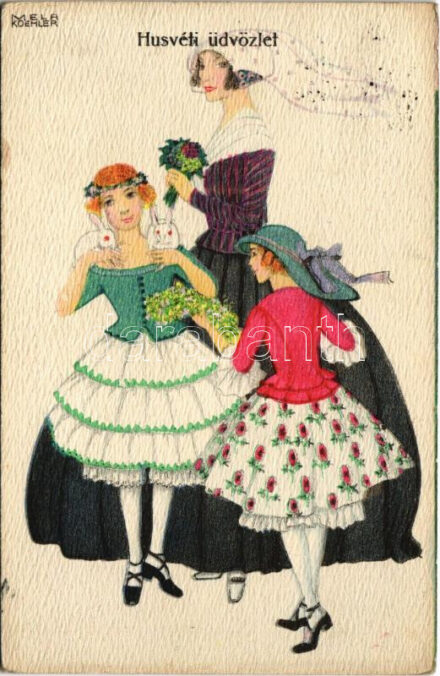 1917 Húsvéti üdvözlet / Easter Mode. B.K.W.I. 4636-5. s: Mela Koehler (fl)
