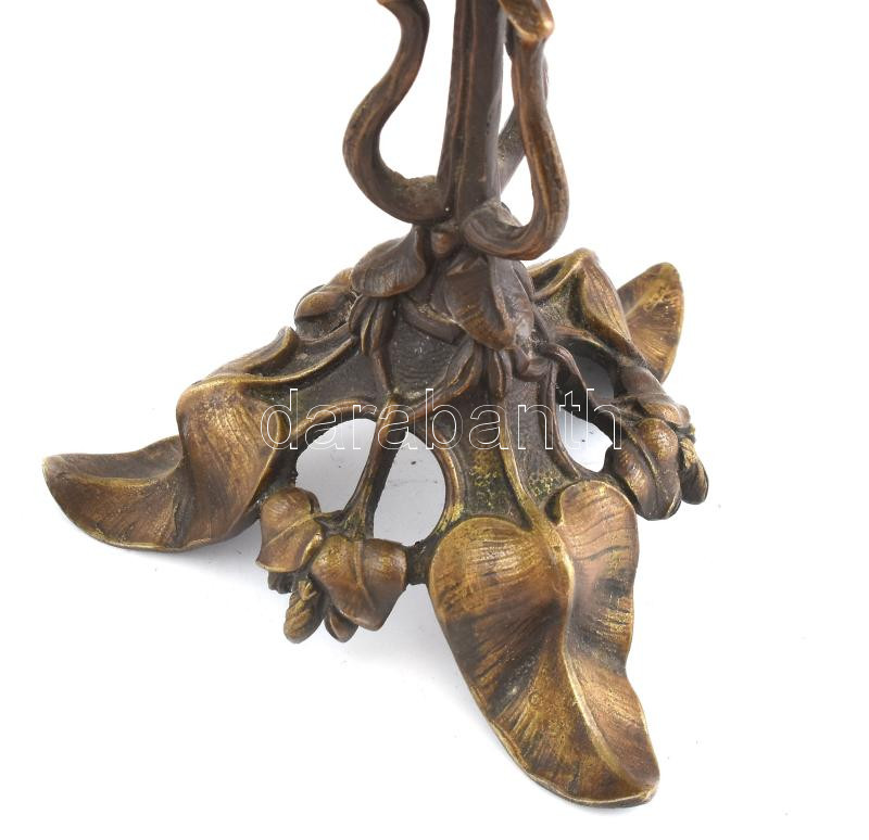Szecessziós bronz gyertyatartópár, kopásokkal, m: 23 cm - Image 2
