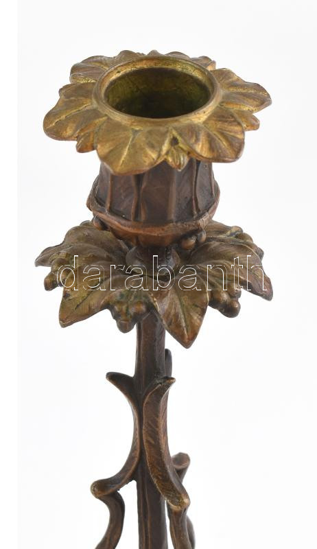 Szecessziós bronz gyertyatartópár, kopásokkal, m: 23 cm - Image 3