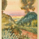 Sostarics Lajos (1896-1968): Óbuda, Kiscell, 1951. Akvarell, papír, jelzett, papírra kasírozva, 26x19 cm