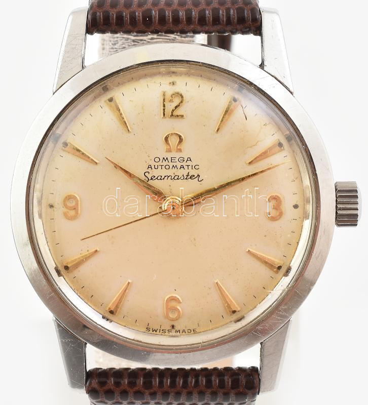 Omega Seamaster karóra, bőr szíjjal, működik, d: 32mm