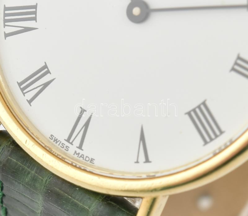 Arany (Au/18k) Chopard Classik ultra vékony karóra, mechanikus szerkezettel, jelzett, működik, zöld bőr szíjjal, római számlappal, d: 32mm - Image 3