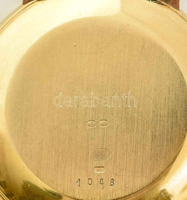 Arany (Au/18k) Chopard Classik ultra vékony karóra, mechanikus szerkezettel, jelzett, működik, zöld bőr szíjjal, római számlappal, d: 32mm - Image 4