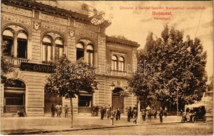 1912 Budapest XIV. Városliget, Gundel (ezelőtt Wampetics) vendéglő, autó (EK)