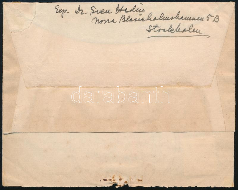 1929 Sven Hedin (1865-1952) svéd felfedező autográf megcímzett levélborítékja - Image 2